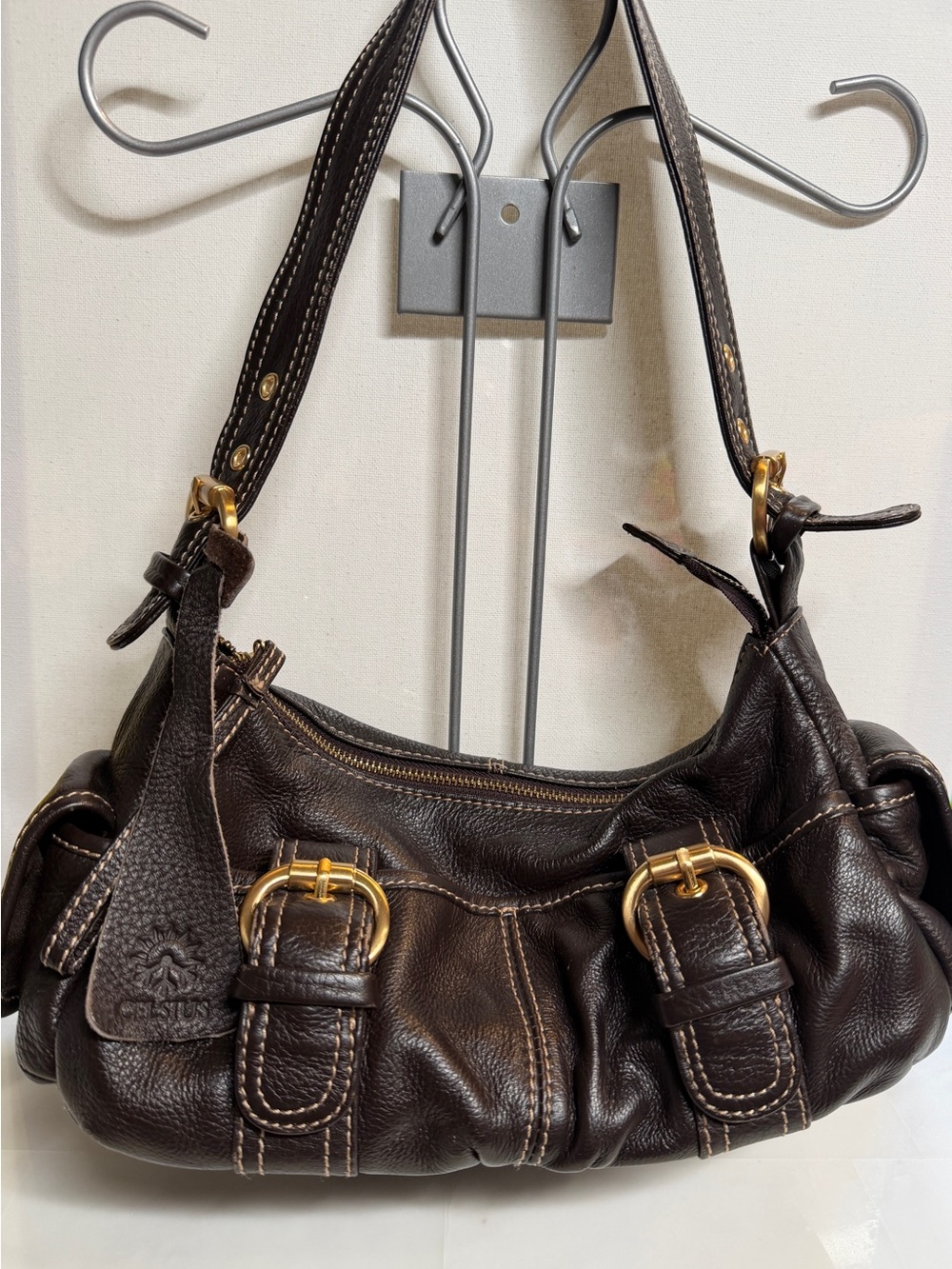 Ganuine leather shoulder bag women / Dark Brown / Style Vintage